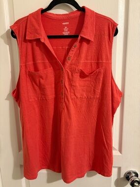Sonoma Coral-Red Sleeveless Button Pocket Tank